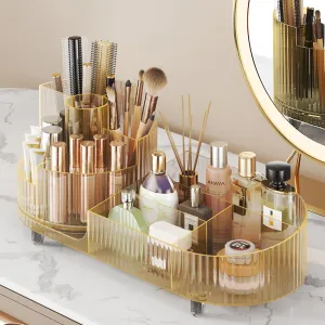Makeup Organizer Countertop Rotating Makeup Organizer for Vanity Large Capacity Cosmetic Display Case with Makeup Brush Holder Cosmetic Organizer Countertop（Amber