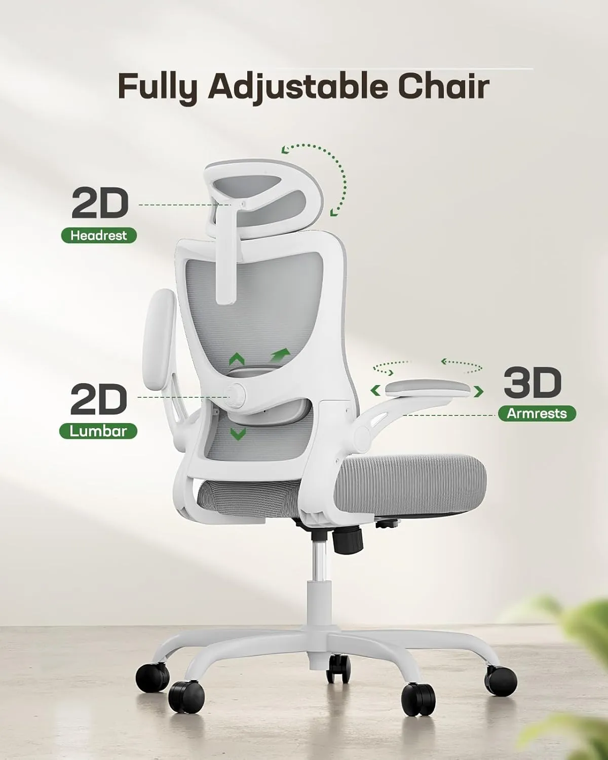 Marsail Ergonomic Office Chair: Office Computer Desk Chair with High Back Mesh and Adjustable Lumbar Support Rolling Work Swivel Task Chairs with Wheel 3D Armrests and Headrest