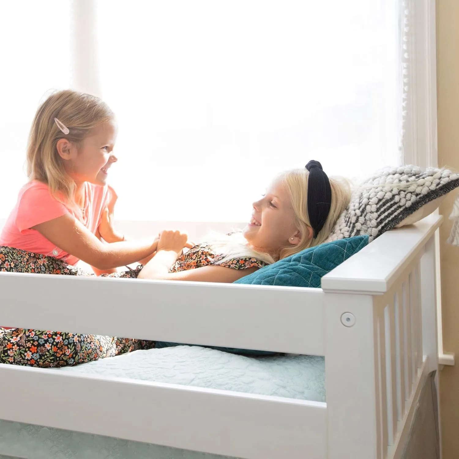 Max & Lily Low Loft Bed, Twin Bed Frame For Kids With Stairs, White