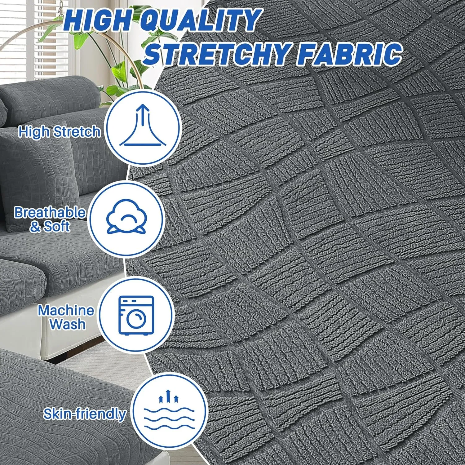 MAXIJIN Waterproof Sectional Couch Covers for L Shape Chaise Lounge 1 Piece Chaise Couch Cover, Couch Cushion Covers for Left/Right Sectional Sofa with Elastic Bottom (Chaise Cover, Light Gray)