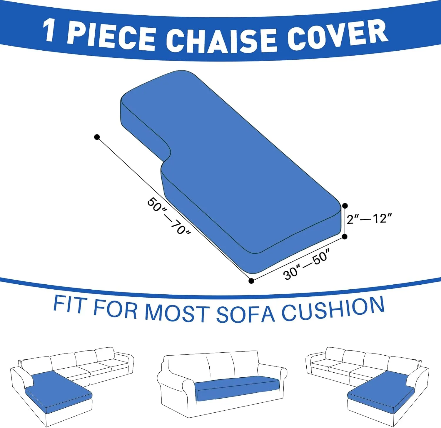 MAXIJIN Waterproof Sectional Couch Covers for L Shape Chaise Lounge 1 Piece Chaise Couch Cover, Couch Cushion Covers for Left/Right Sectional Sofa with Elastic Bottom (Chaise Cover, Light Gray)