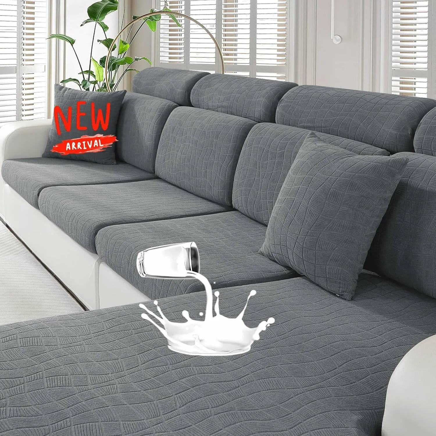 MAXIJIN Waterproof Sectional Couch Covers for L Shape Chaise Lounge 1 Piece Chaise Couch Cover, Couch Cushion Covers for Left/Right Sectional Sofa with Elastic Bottom (Chaise Cover, Light Gray)