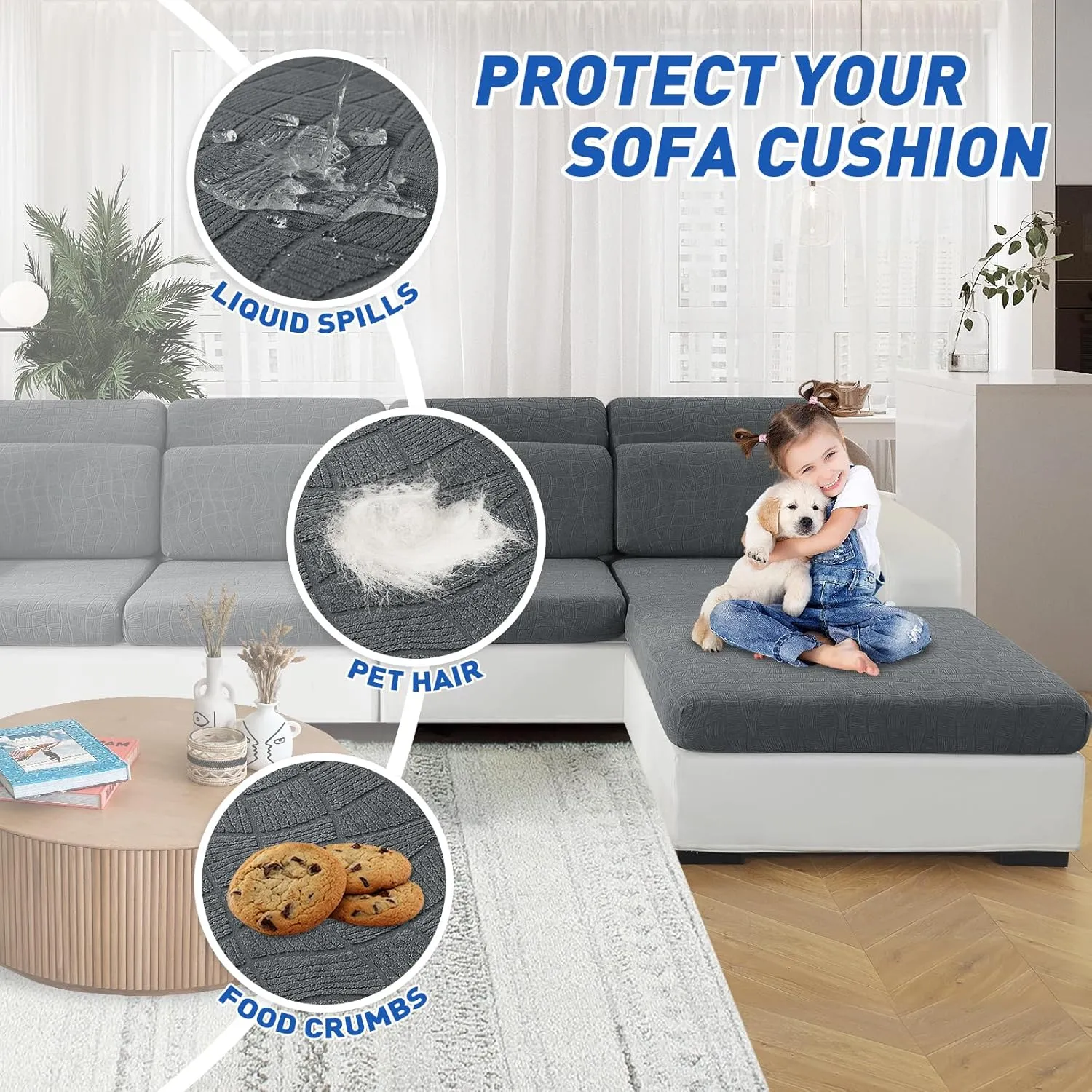 MAXIJIN Waterproof Sectional Couch Covers for L Shape Chaise Lounge 1 Piece Chaise Couch Cover, Couch Cushion Covers for Left/Right Sectional Sofa with Elastic Bottom (Chaise Cover, Light Gray)