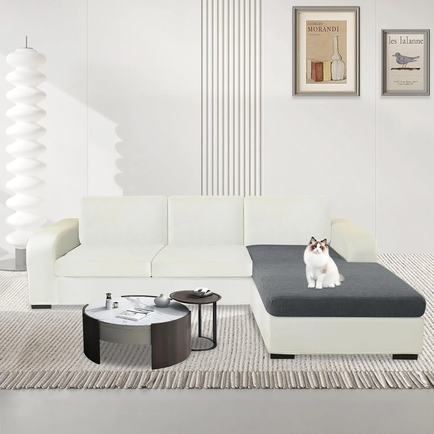 MAXIJIN Waterproof Sectional Couch Covers for L Shape Chaise Lounge 1 Piece Chaise Couch Cover, Couch Cushion Covers for Left/Right Sectional Sofa with Elastic Bottom (Chaise Cover, Light Gray)