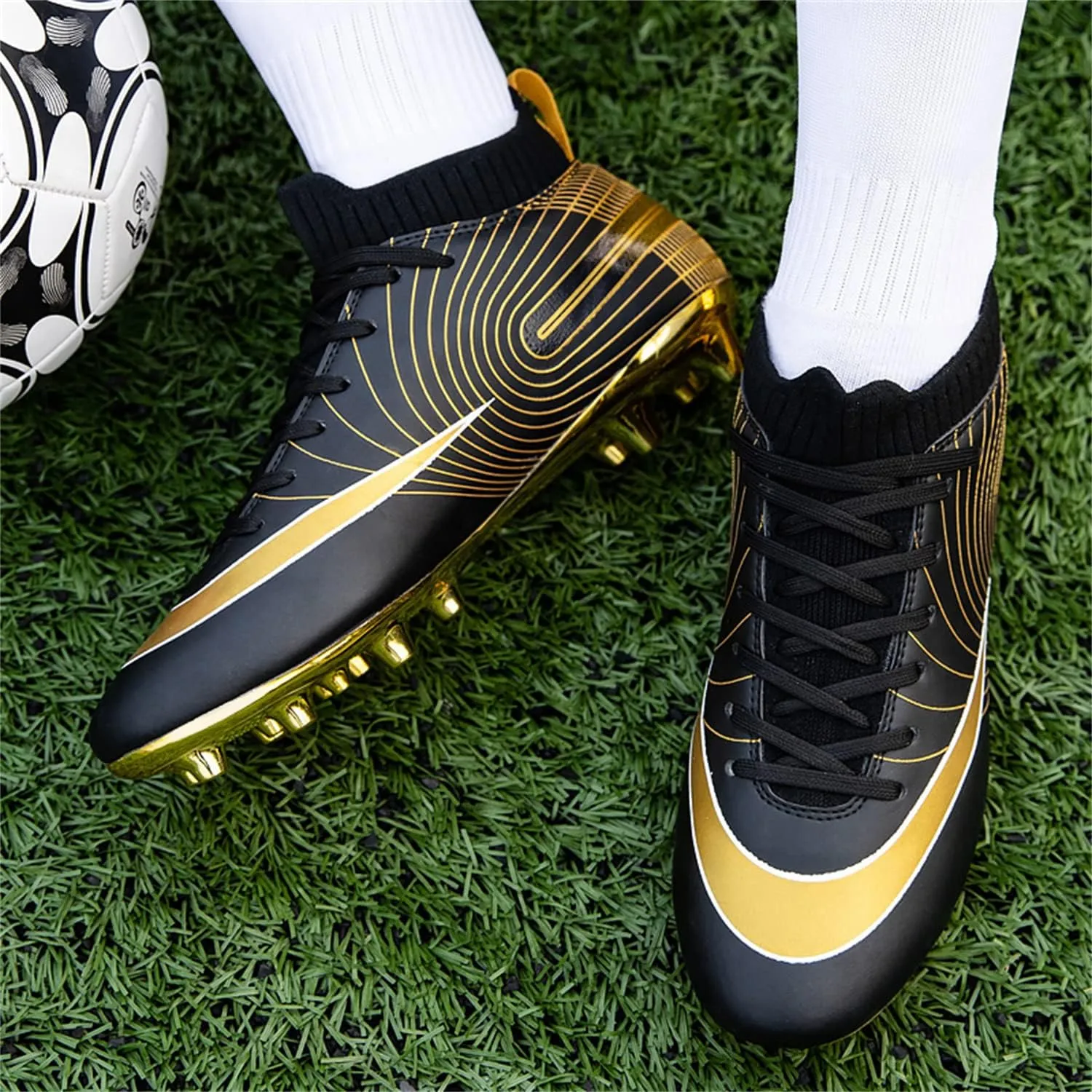 MDPCX Competitive Unisex Kids Soccer Shoes Men Indoor Outdoor Football Boots Athletic Turf Team Cleat Running Sports Lightweight Breathable Anti-Skid Damping Shoes