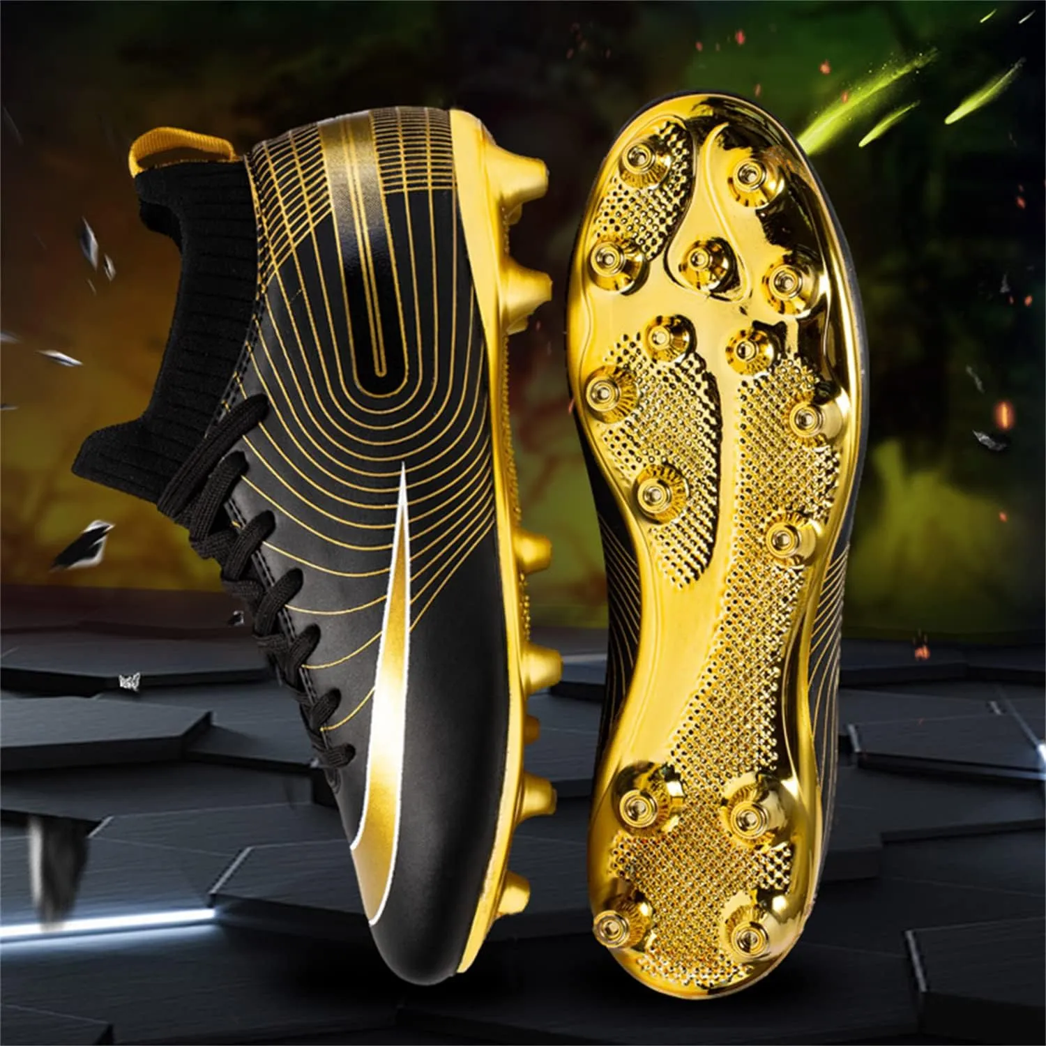 MDPCX Competitive Unisex Kids Soccer Shoes Men Indoor Outdoor Football Boots Athletic Turf Team Cleat Running Sports Lightweight Breathable Anti-Skid Damping Shoes