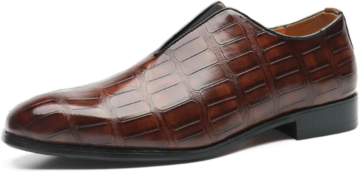 Mens Dress Shoes Leather Loafer, Fashion Crocodile Printed Handmade Dress Shoes Slip on Loafer Shoes for Men