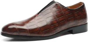 Mens Dress Shoes Leather Loafer, Fashion Crocodile Printed Handmade Dress Shoes Slip on Loafer Shoes for Men