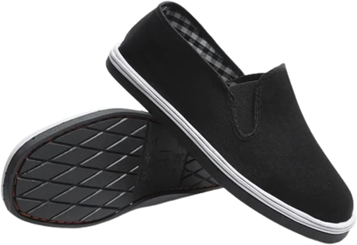 Men's Kung Fu Shoes, Comfortable Slip-On Chinese Traditional Old Beijing Cloth Shoes, Tai Chi, Rubber Sole, Non Slip, Black, Breathable Sweat-Absorbent, Strong Grip and Wear-Resistant