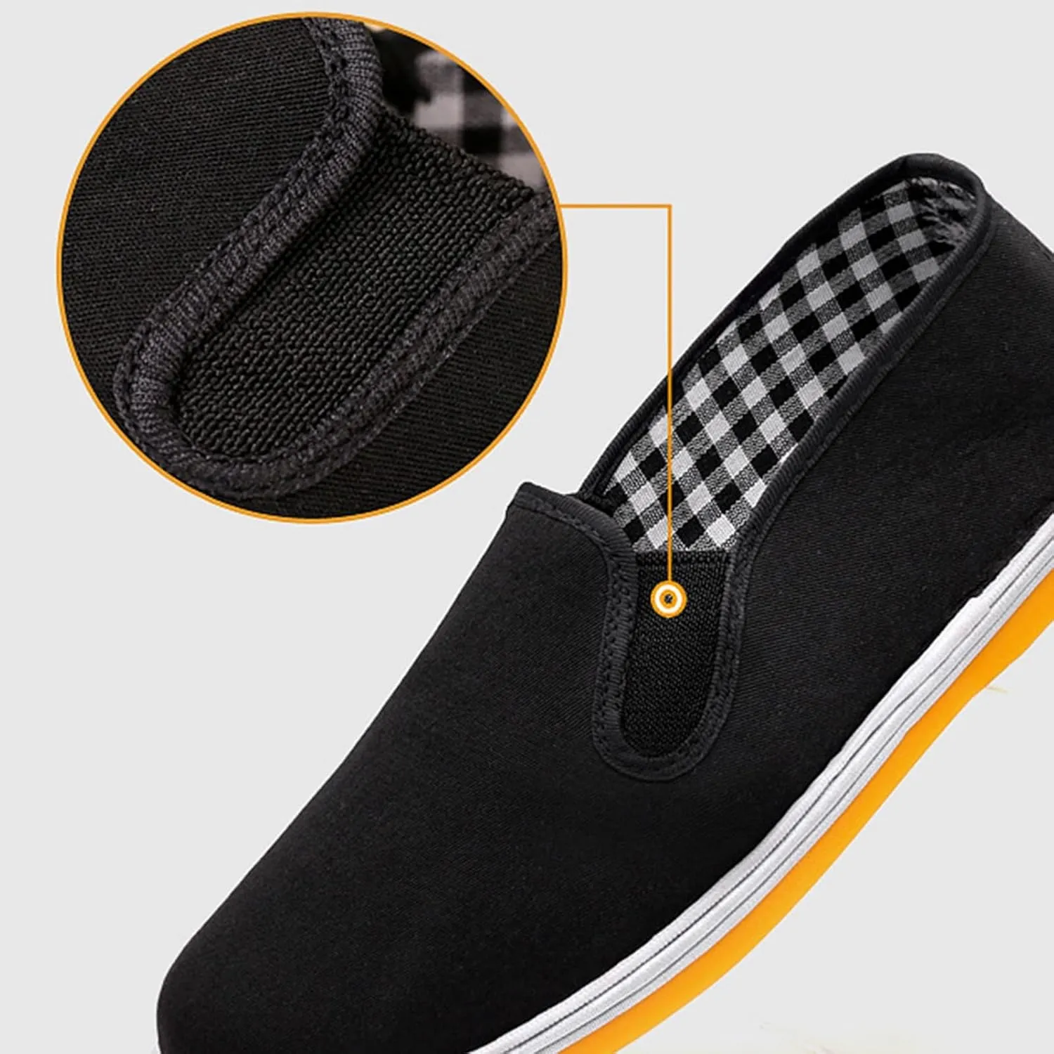 Men's Kung Fu Shoes, Comfortable Slip-On Chinese Traditional Old Beijing Cloth Shoes, Tai Chi, Rubber Sole, Non Slip, Black, Breathable Sweat-Absorbent, Strong Grip and Wear-Resistant
