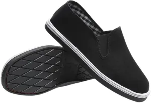 Men's Kung Fu Shoes, Comfortable Slip-On Chinese Traditional Old Beijing Cloth Shoes, Tai Chi, Rubber Sole, Non Slip, Black, Breathable Sweat-Absorbent, Strong Grip and Wear-Resistant