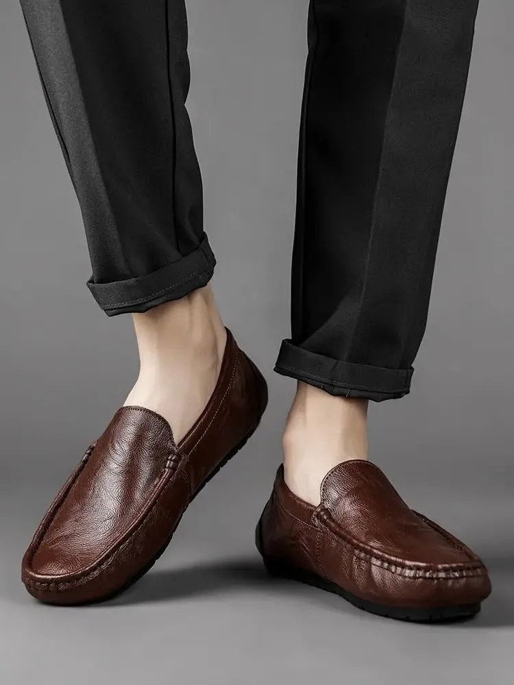 Men's Loafers Round Toe PU Leather Moccasins Shoes Stitching Details Comfortable Flexible Slip Resistant Classic Slip-on