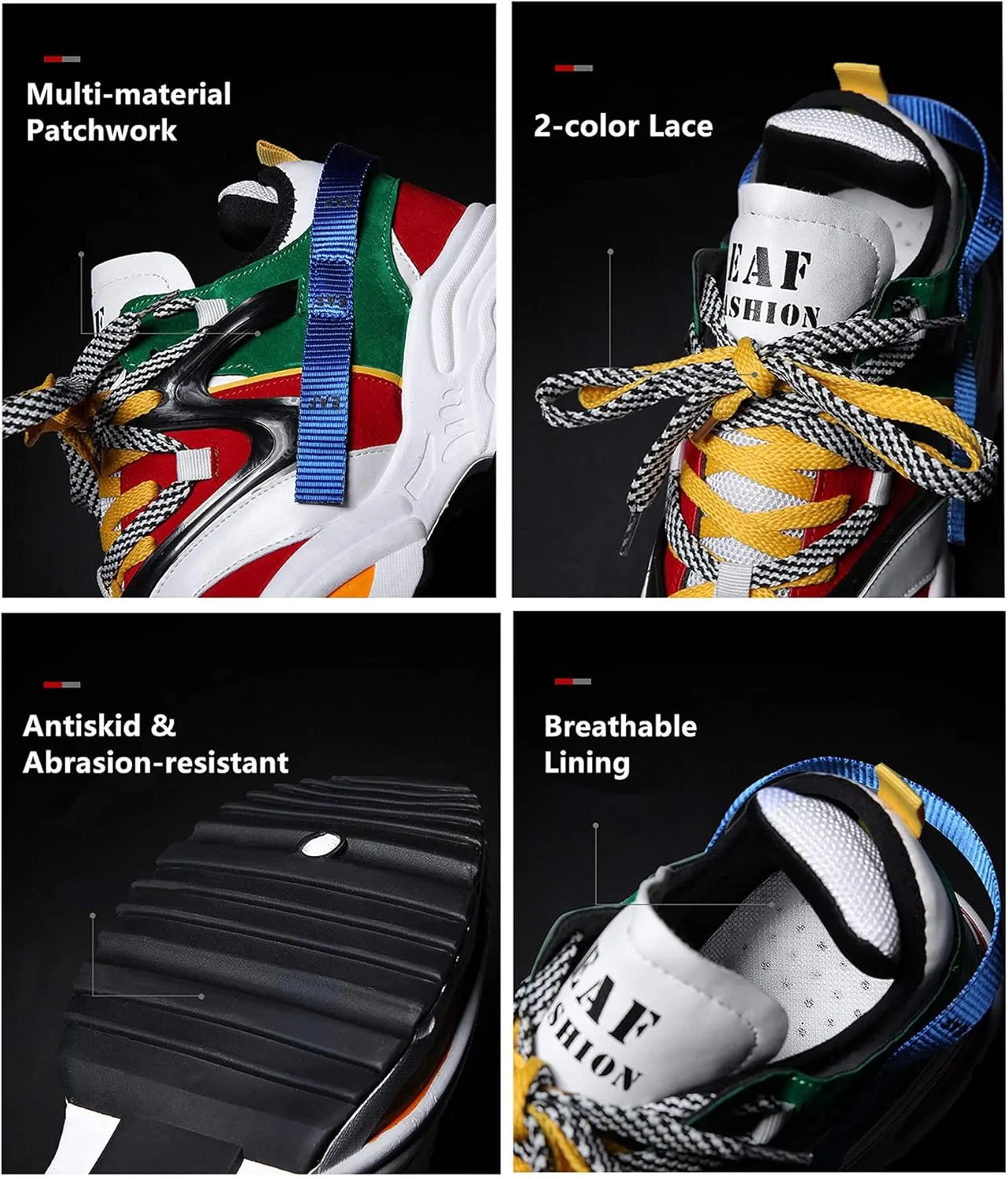 Men's Rainbow Color Running Sneakers,Soft Sole Shock Absorbing Comfortable Breathable Training Fitness Mountaineering Sneakers