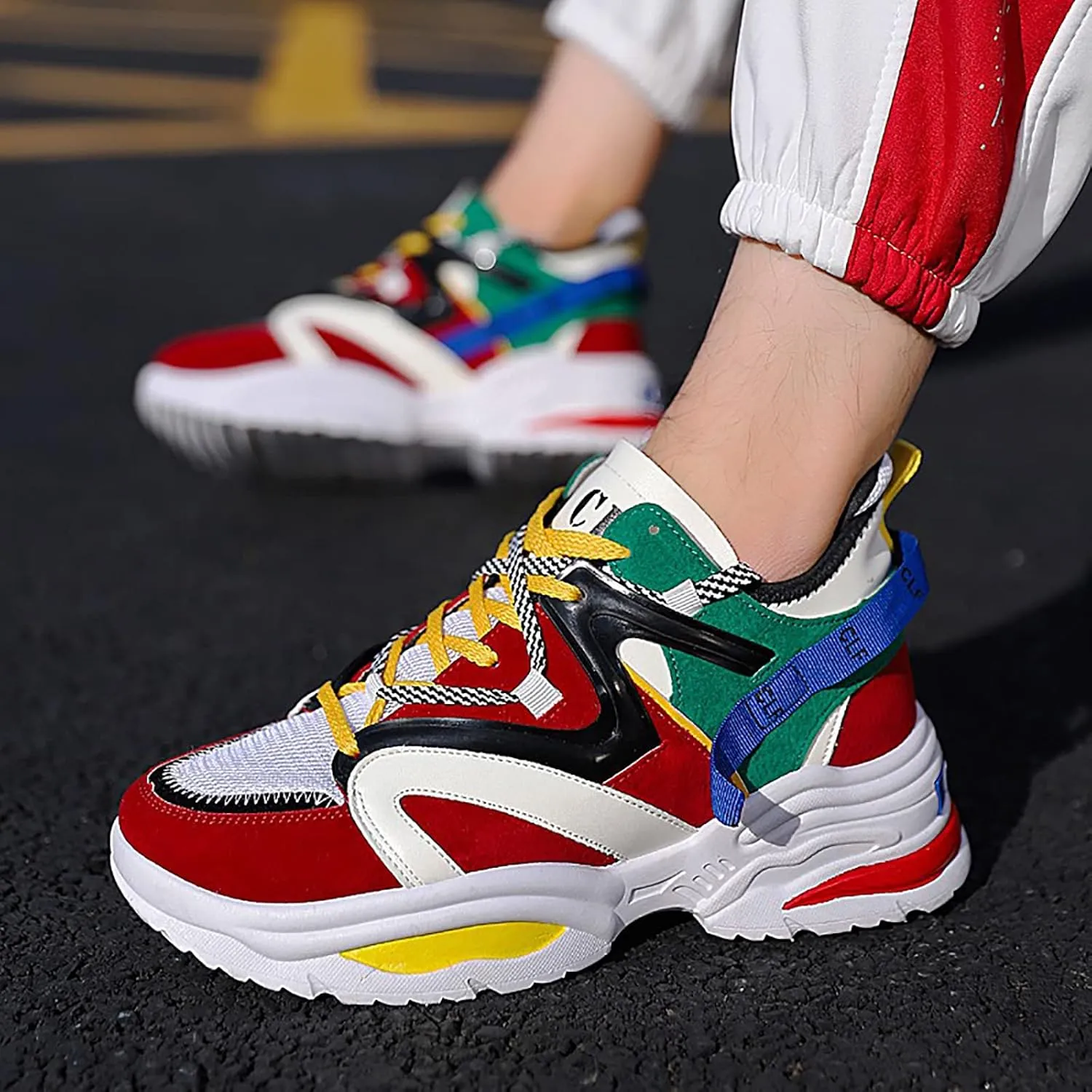 Men's Rainbow Color Running Sneakers,Soft Sole Shock Absorbing Comfortable Breathable Training Fitness Mountaineering Sneakers