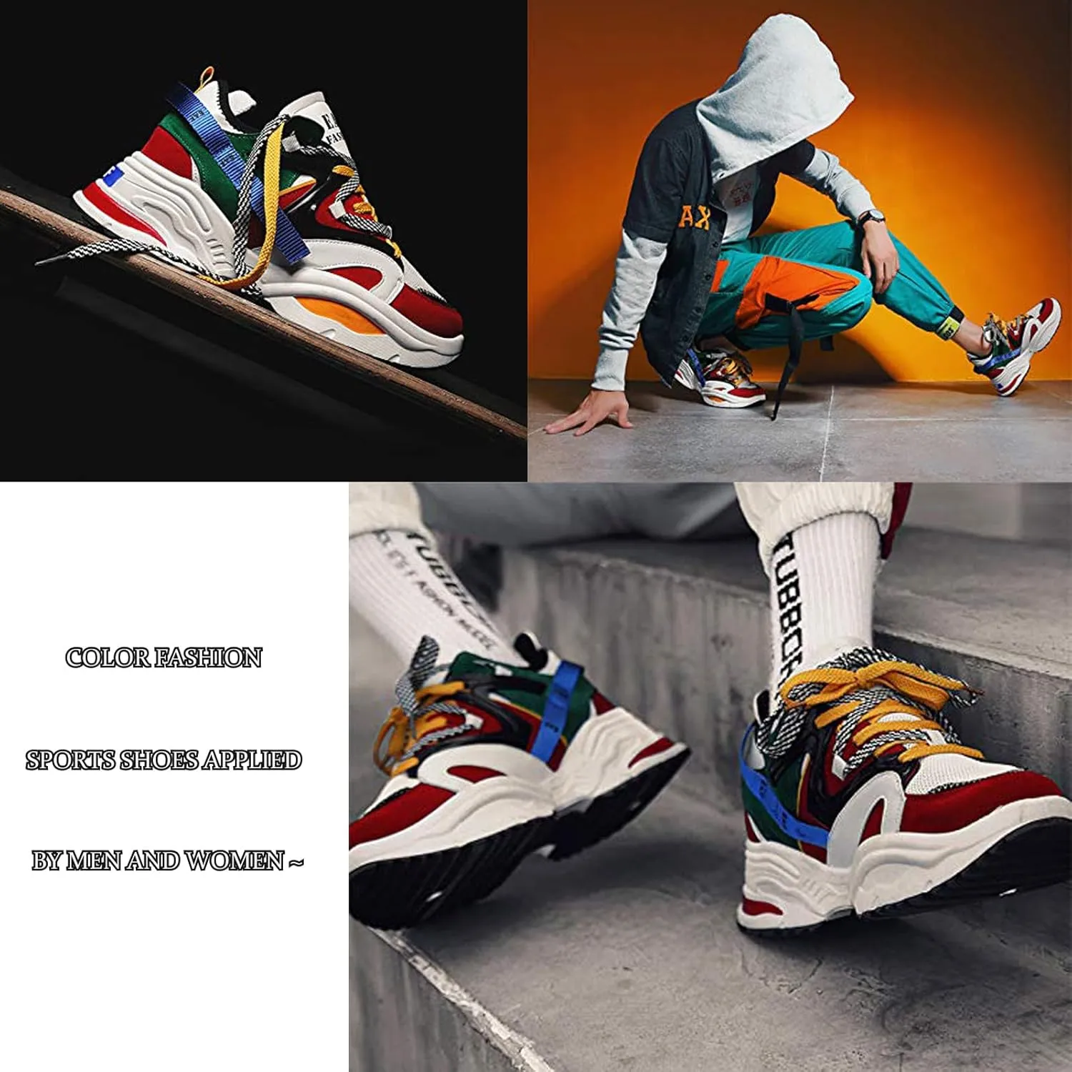 Men's Rainbow Color Running Sneakers,Soft Sole Shock Absorbing Comfortable Breathable Training Fitness Mountaineering Sneakers