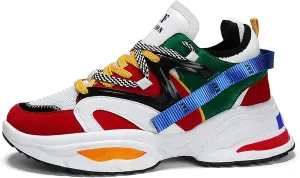 Men's Rainbow Color Running Sneakers,Soft Sole Shock Absorbing Comfortable Breathable Training Fitness Mountaineering Sneakers