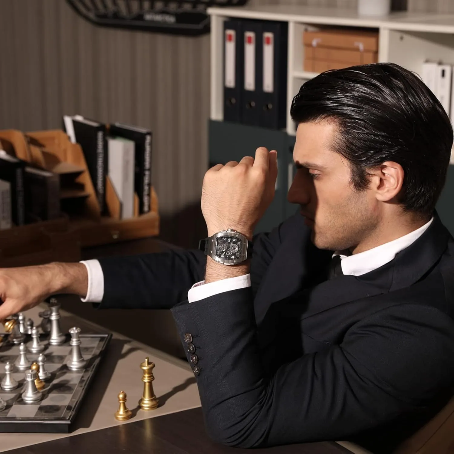 Mens Watches Luxury Tonneau Watches for Men Waterproof 50M Analog Replica Watch Chronograph Calendar Date Men’s Dress Business Work Watch Diver Large Square Face Wristwatch