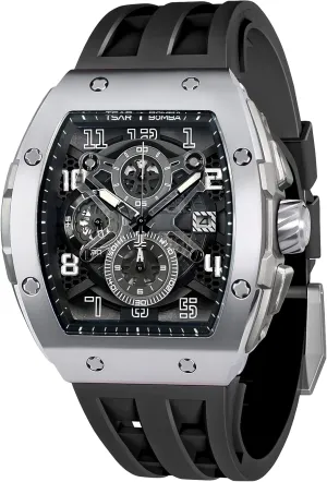 Mens Watches Luxury Tonneau Watches for Men Waterproof 50M Analog Replica Watch Chronograph Calendar Date Men’s Dress Business Work Watch Diver Large Square Face Wristwatch