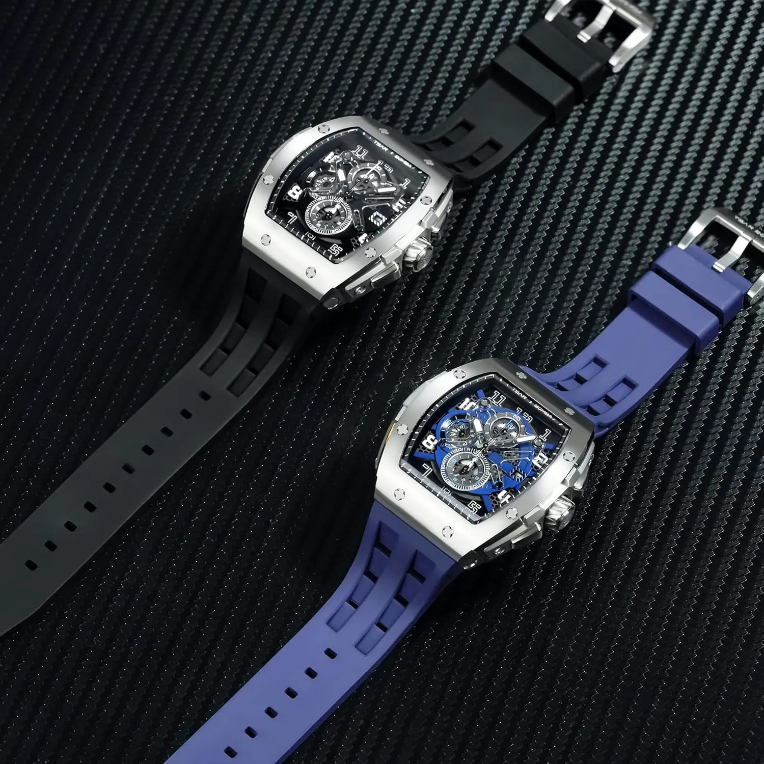 Mens Watches Luxury Tonneau Watches for Men Waterproof 50M Analog Replica Watch Chronograph Calendar Date Men’s Dress Business Work Watch Diver Large Square Face Wristwatch