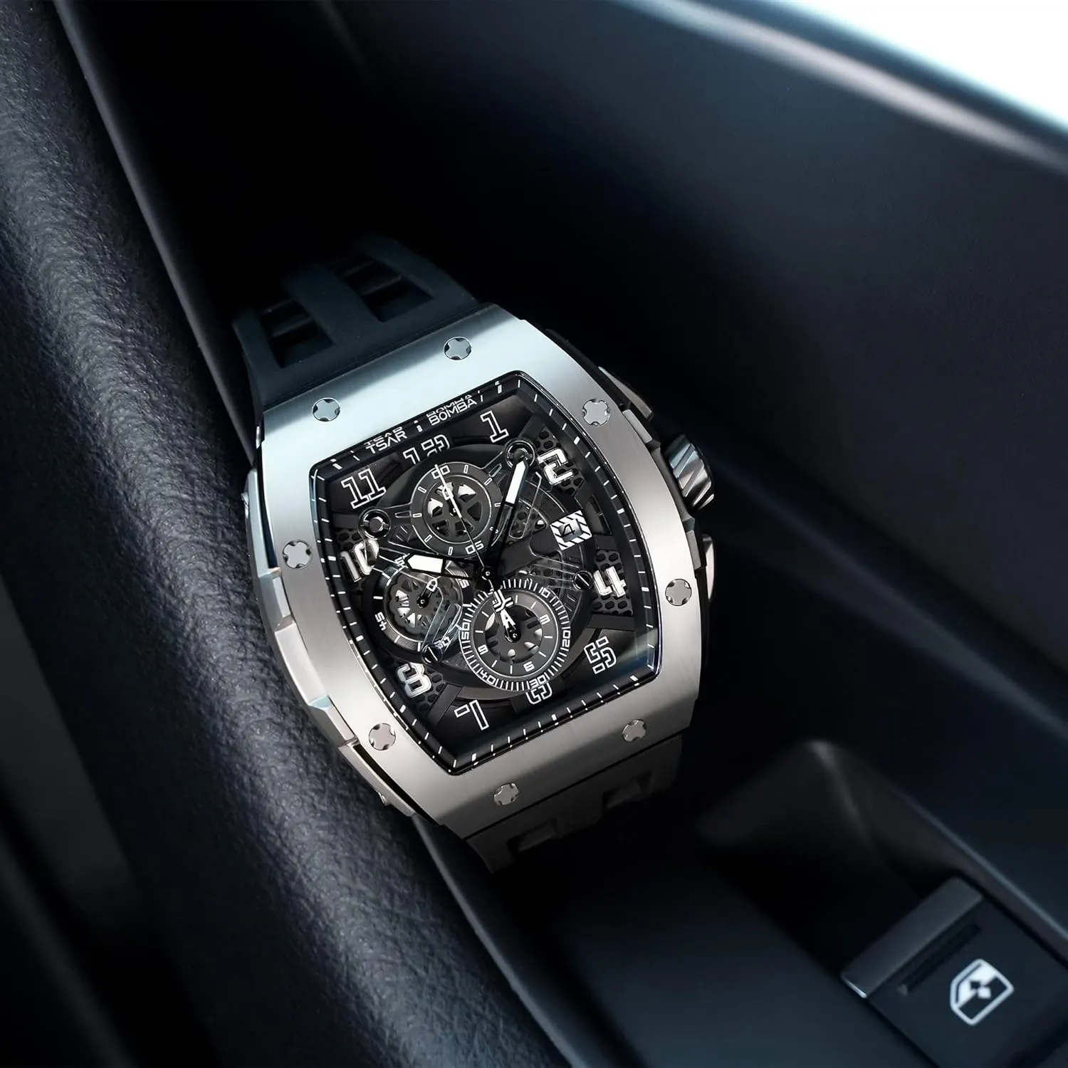 Mens Watches Luxury Tonneau Watches for Men Waterproof 50M Analog Replica Watch Chronograph Calendar Date Men’s Dress Business Work Watch Diver Large Square Face Wristwatch