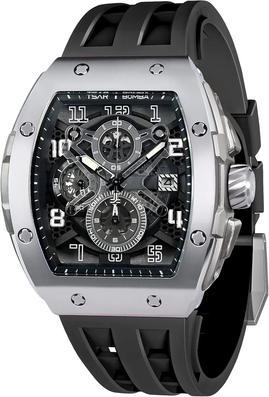Mens Watches Luxury Tonneau Watches for Men Waterproof 50M Analog Replica Watch Chronograph Calendar Date Men’s Dress Business Work Watch Diver Large Square Face Wristwatch