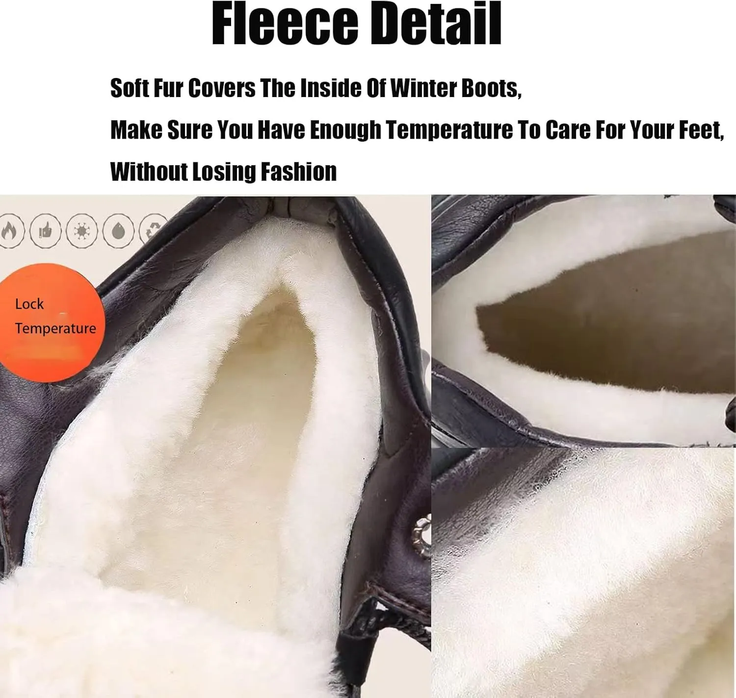 Men's Winter Fleece Warm Snow Boots Leather Ankle Booties,Casual Lace Up Sneakers Non-Slip Waterproof Walking Hiking Shoes