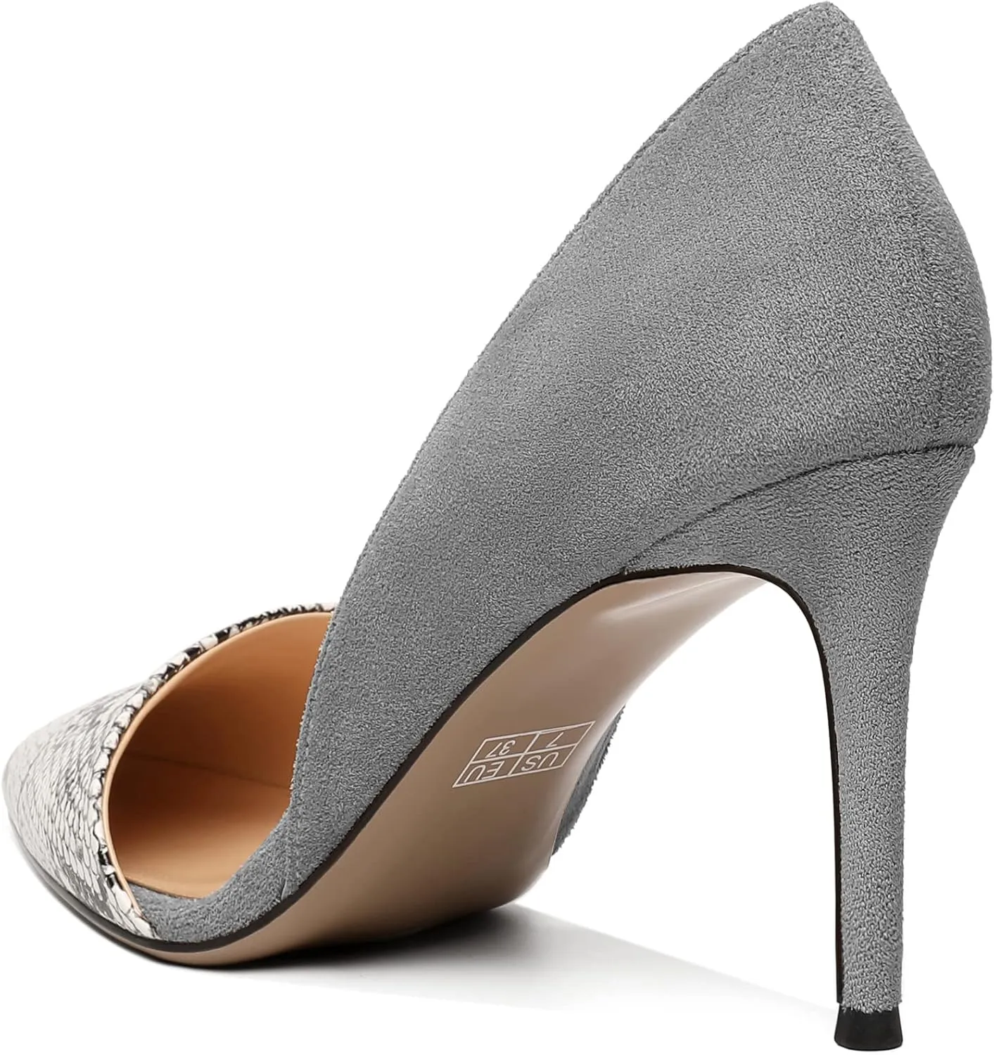 Mettesally Women Stiletto Heels Snakeskin Slip On Pointed Toe Pumps Closed Toe High Heel Dress Shoes for Wedding Party Office