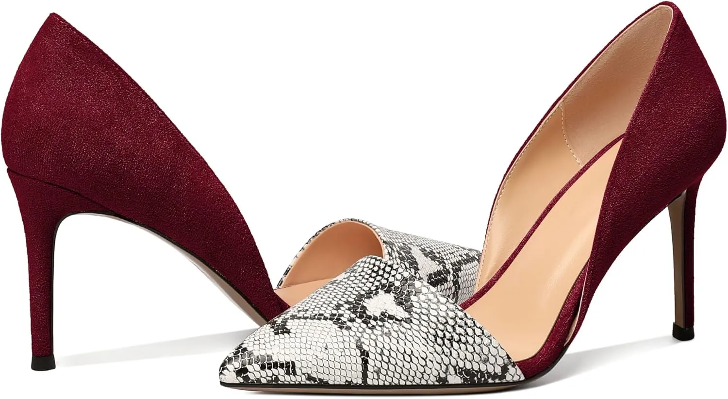 Mettesally Women Stiletto Heels Snakeskin Slip On Pointed Toe Pumps Closed Toe High Heel Dress Shoes for Wedding Party Office