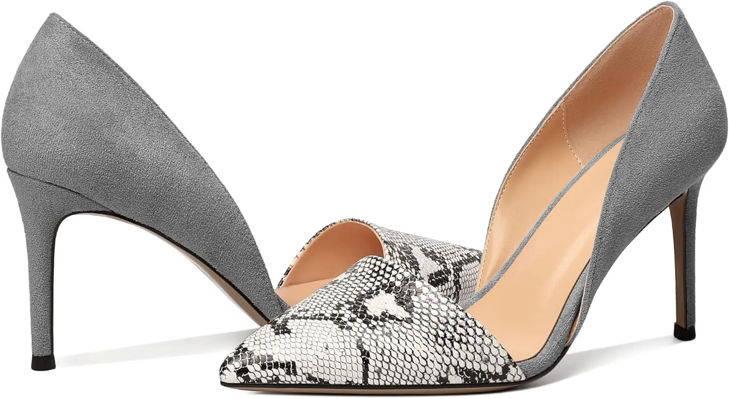 Mettesally Women Stiletto Heels Snakeskin Slip On Pointed Toe Pumps Closed Toe High Heel Dress Shoes for Wedding Party Office