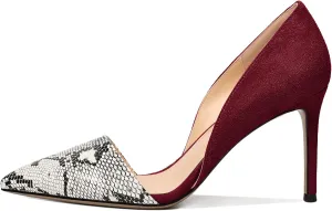 Mettesally Women Stiletto Heels Snakeskin Slip On Pointed Toe Pumps Closed Toe High Heel Dress Shoes for Wedding Party Office