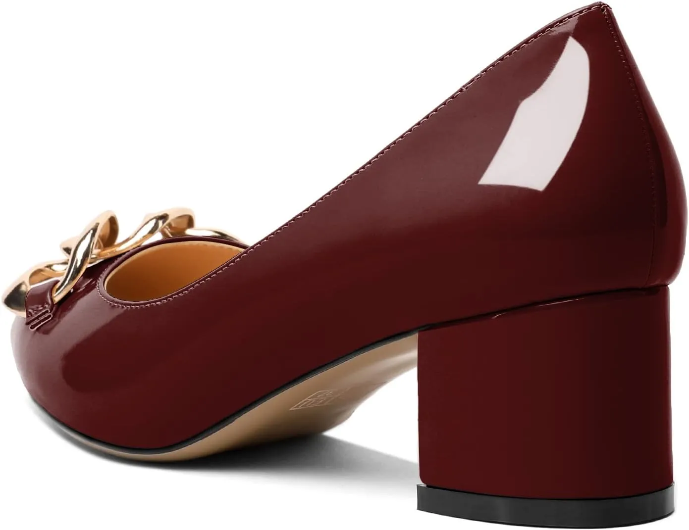 Mettesally Women's Block Heel Pumps Pointed Toe Mid Heels Heeled Pumps Low Heels with Metal Chain Dressy Wedding Party Shoes