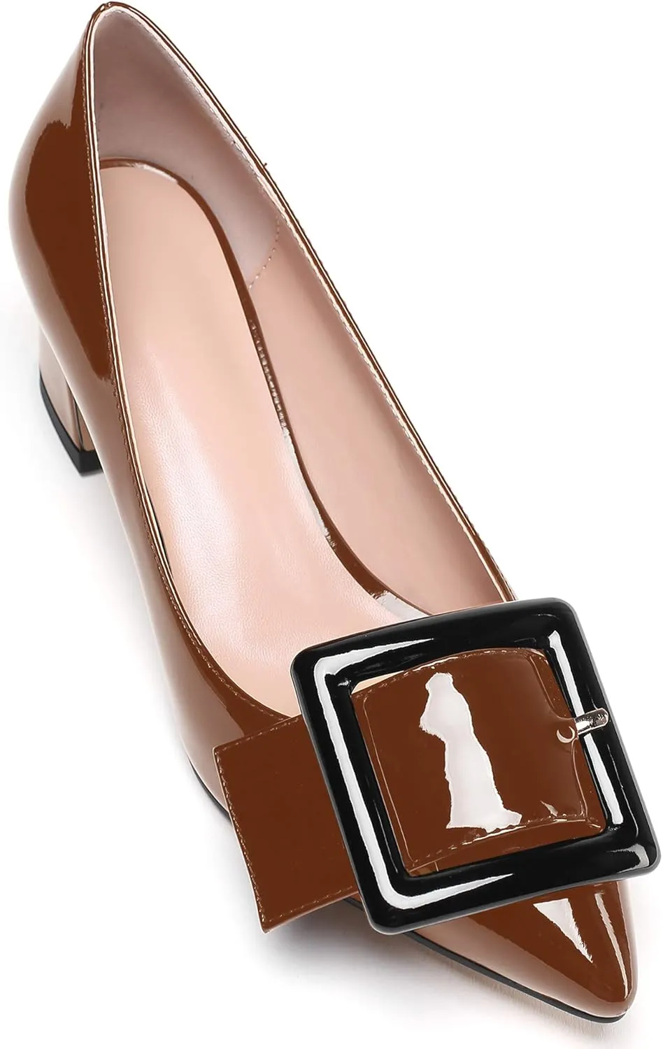 Mettesally Women's Block Heels Chunky Heel Pumps Classic Pointed Toe Slip On Buckle Wedding Office Dress Shoes