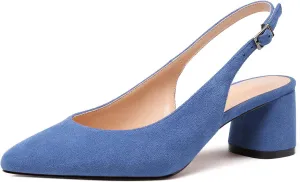 Mettesally Women's Block Slingback Heels Pumps Ankle Strap Round Closed Toe Chunky Heels Wedding Office Dress Shoes