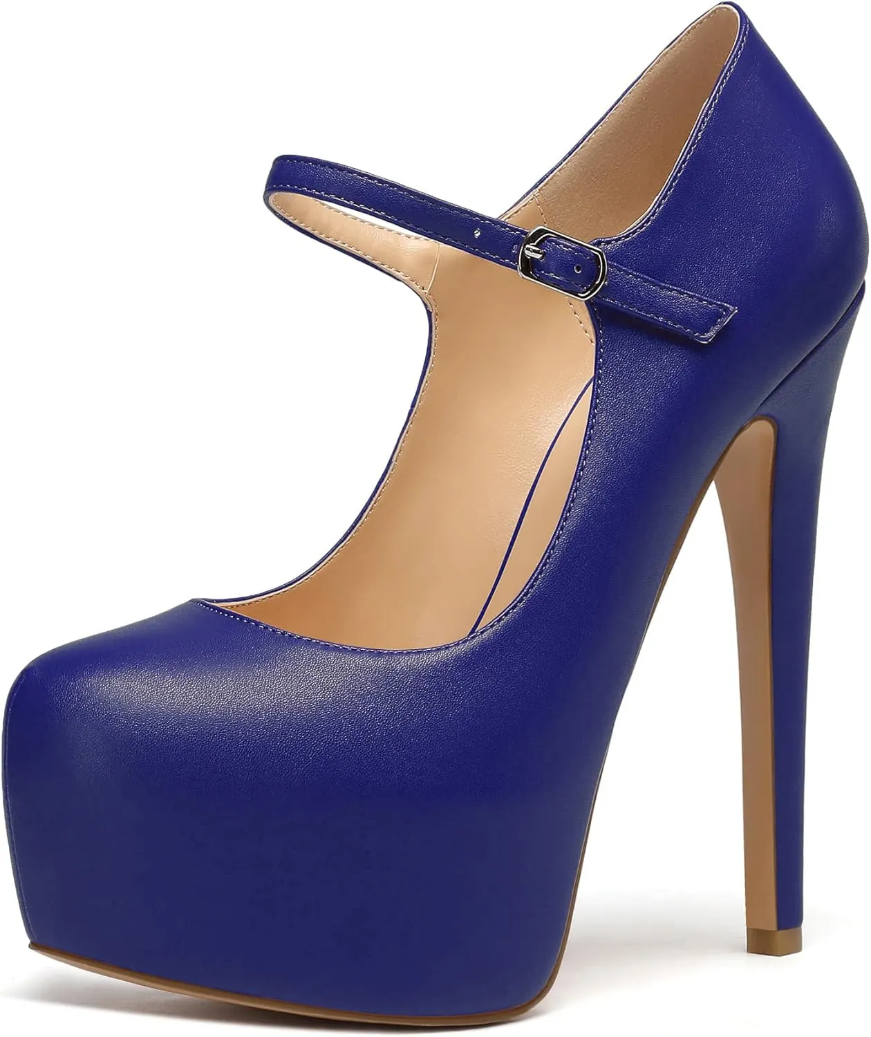 Mettesally Women's Round Toe Platform Pumps Stiletto Heel Mary Jane Pumps Party Dress Shoes