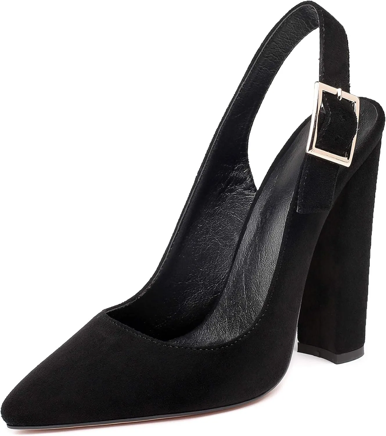 Mettesally Women's Slingback Chunky Block High Heels Pointed Toe Pumps Ankle Strap Party Office Heeled Shoes