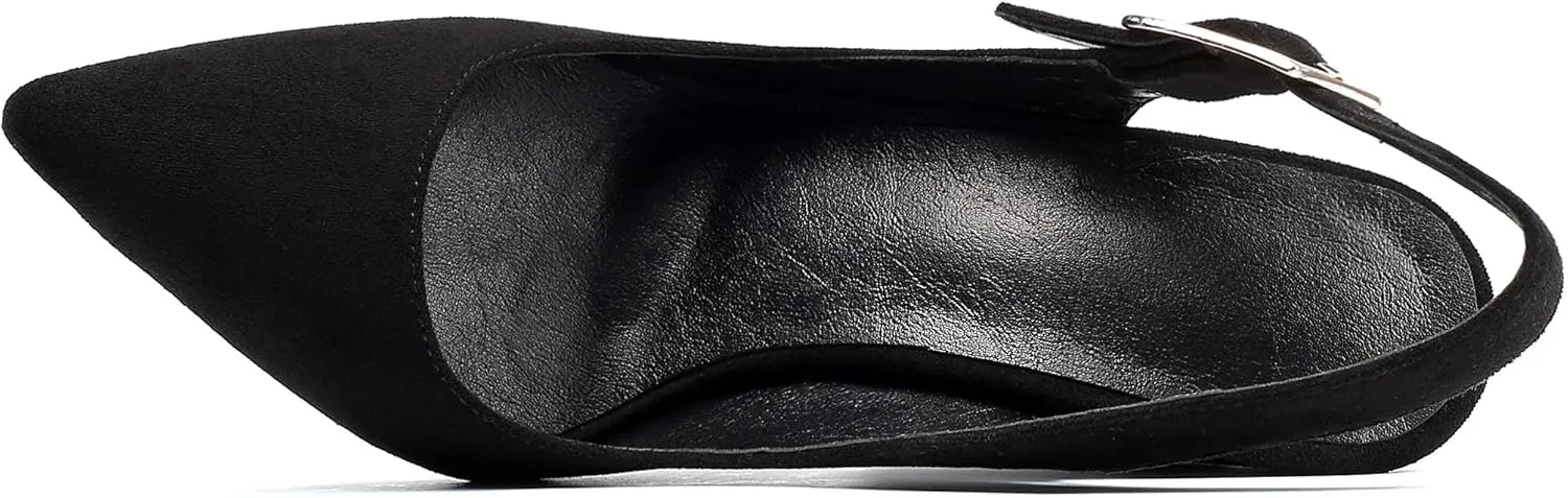 Mettesally Women's Slingback Chunky Block High Heels Pointed Toe Pumps Ankle Strap Party Office Heeled Shoes