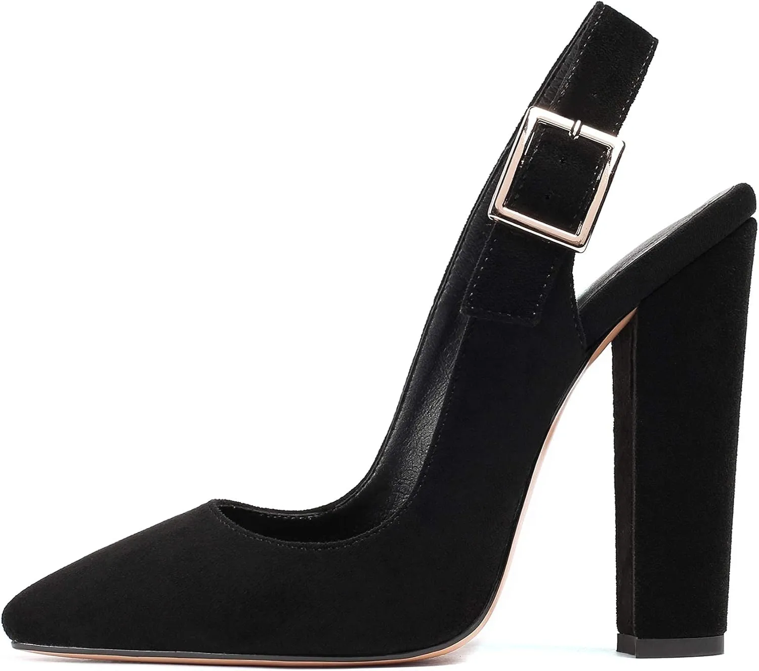 Mettesally Women's Slingback Chunky Block High Heels Pointed Toe Pumps Ankle Strap Party Office Heeled Shoes