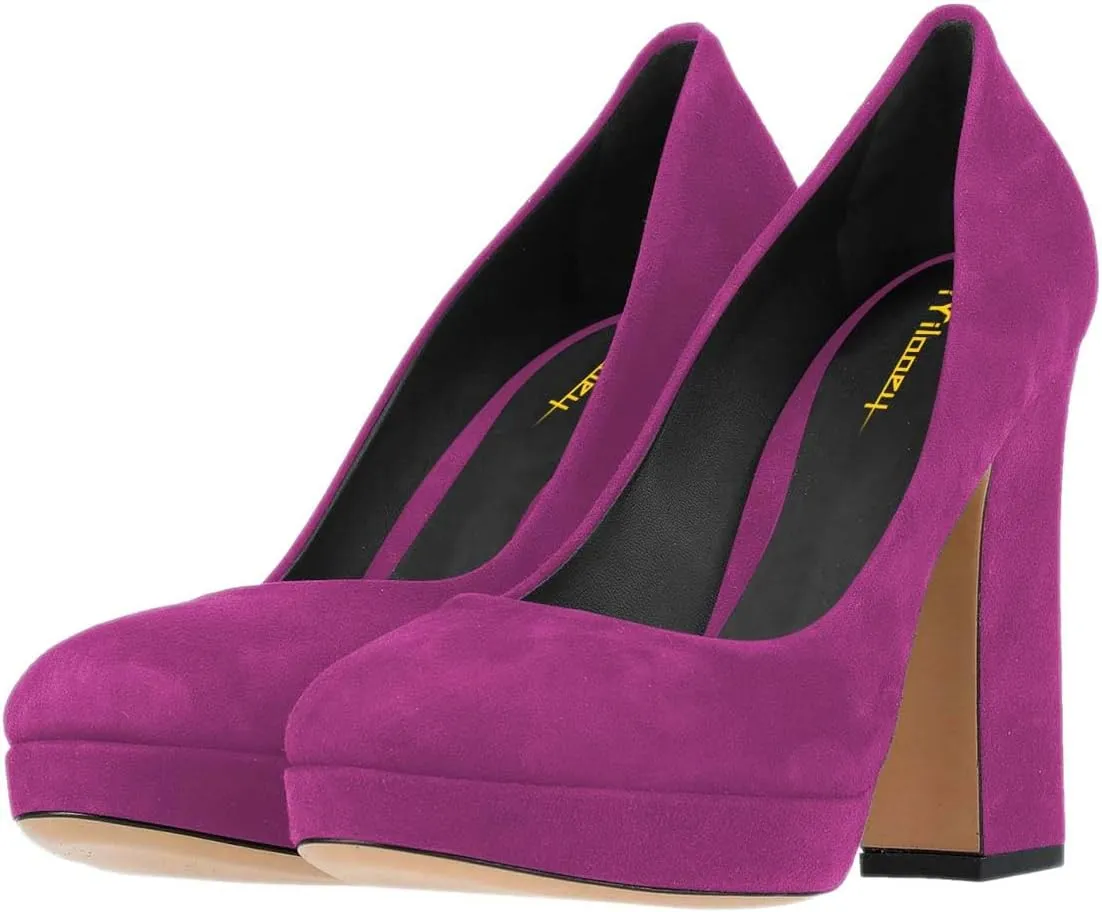 Milooey shoes Women Graceful Round Toe Platform High Heels Cute Chunky Block Slip On Pump Dress Party Street Office Lady Shoes Size 4-16 Us