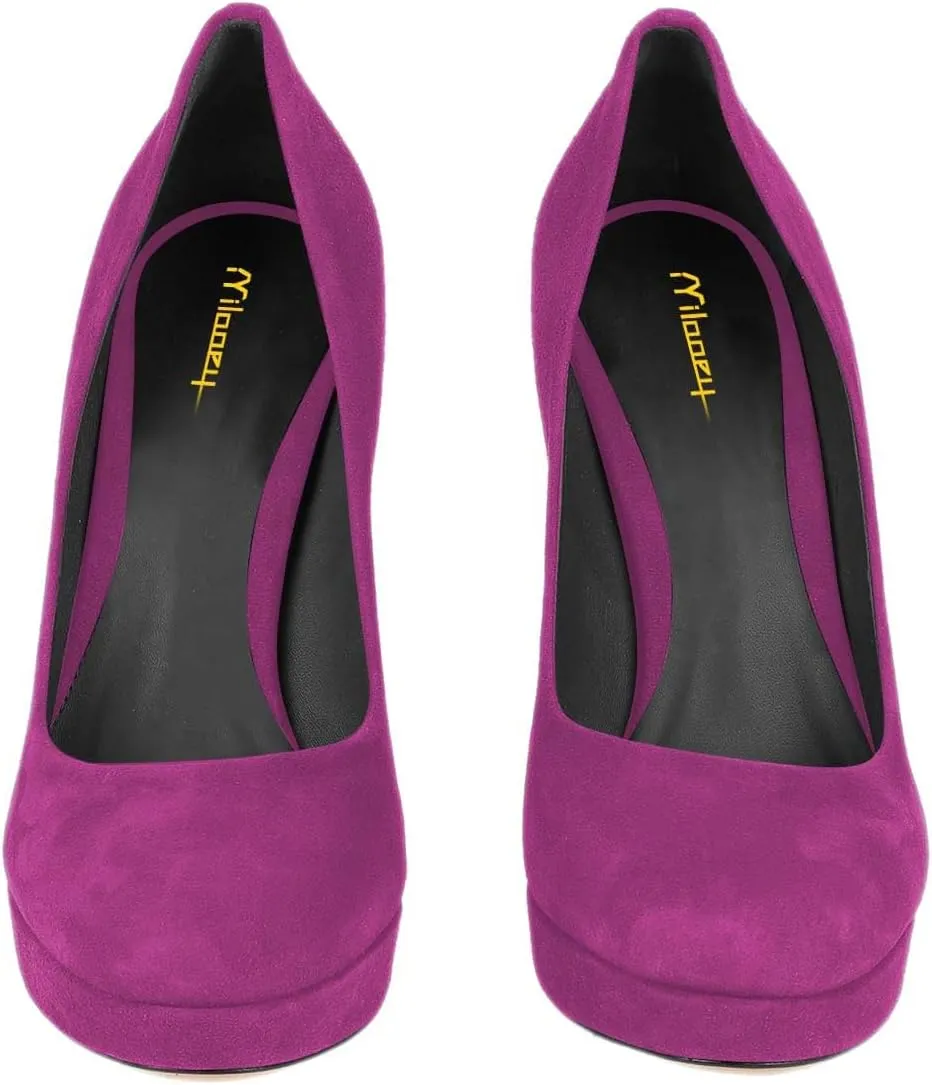 Milooey shoes Women Graceful Round Toe Platform High Heels Cute Chunky Block Slip On Pump Dress Party Street Office Lady Shoes Size 4-16 Us