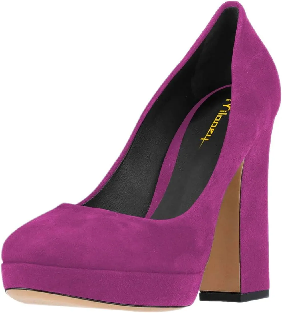Milooey shoes Women Graceful Round Toe Platform High Heels Cute Chunky Block Slip On Pump Dress Party Street Office Lady Shoes Size 4-16 Us