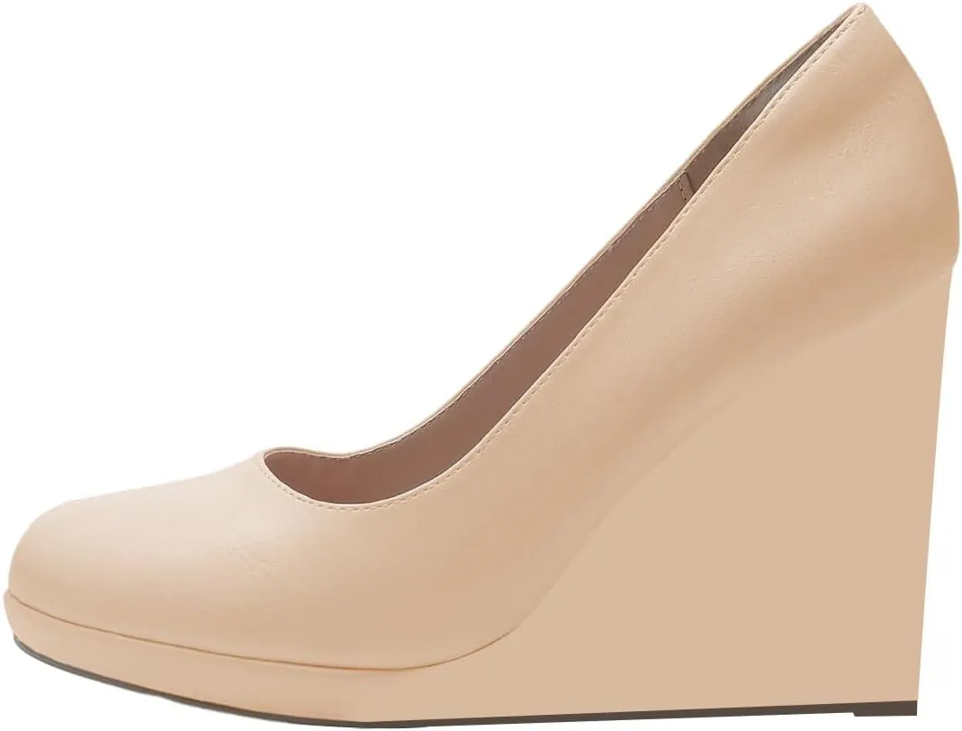 miss left Women Classic Rounded Closed Toe High Heel Pumps Slip On Wedges Heeled Shoes for Formal Office Working Daily Size 4-16 US