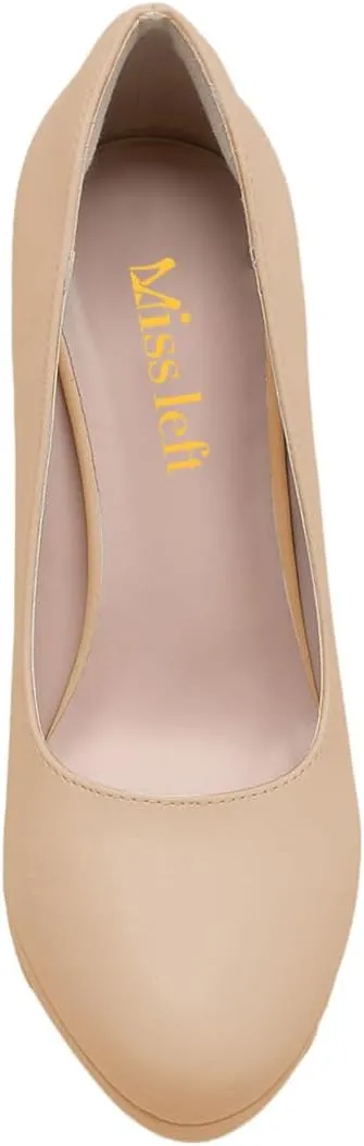 miss left Women Classic Rounded Closed Toe High Heel Pumps Slip On Wedges Heeled Shoes for Formal Office Working Daily Size 4-16 US