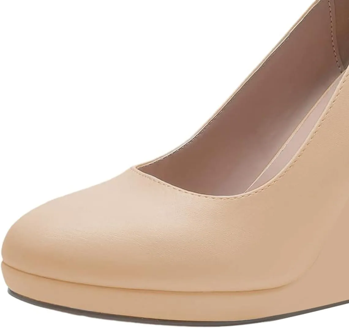 miss left Women Classic Rounded Closed Toe High Heel Pumps Slip On Wedges Heeled Shoes for Formal Office Working Daily Size 4-16 US