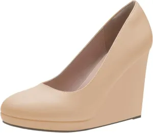 miss left Women Classic Rounded Closed Toe High Heel Pumps Slip On Wedges Heeled Shoes for Formal Office Working Daily Size 4-16 US