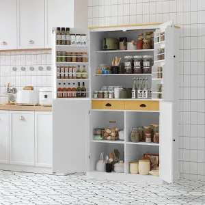 Modern Kitchen Pantry Cabinet, 71.3" Freestanding Storage Cabinet with 4 Doors and 2 Drawer, Tall Cupboard with 2 Adjustable Shelves & 8 Door Shelves for Kitchen, Living Room, Dining Room, White