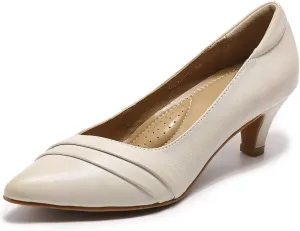 Mona flying Women's Leather Pump Med Heel Pointed Toe Office Dress Shoes for Ladies