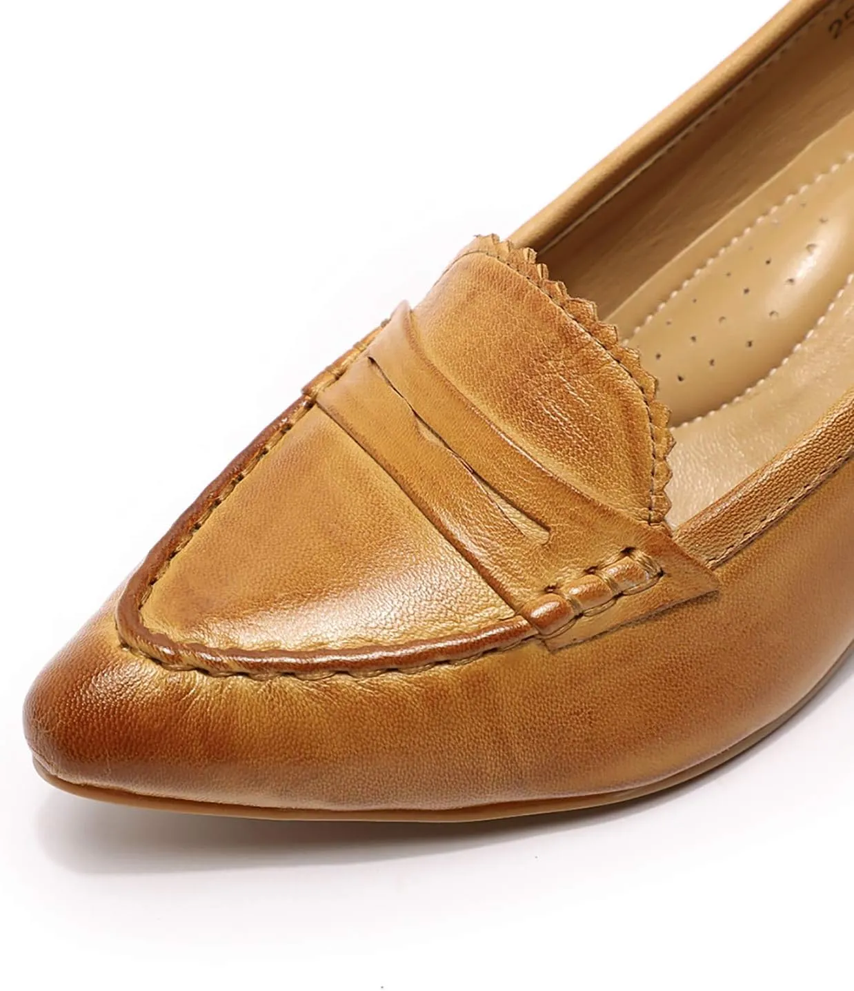 Mona flying Women's Leather Pump Med Heel Pointed Toe Office Dress Shoes for Ladies