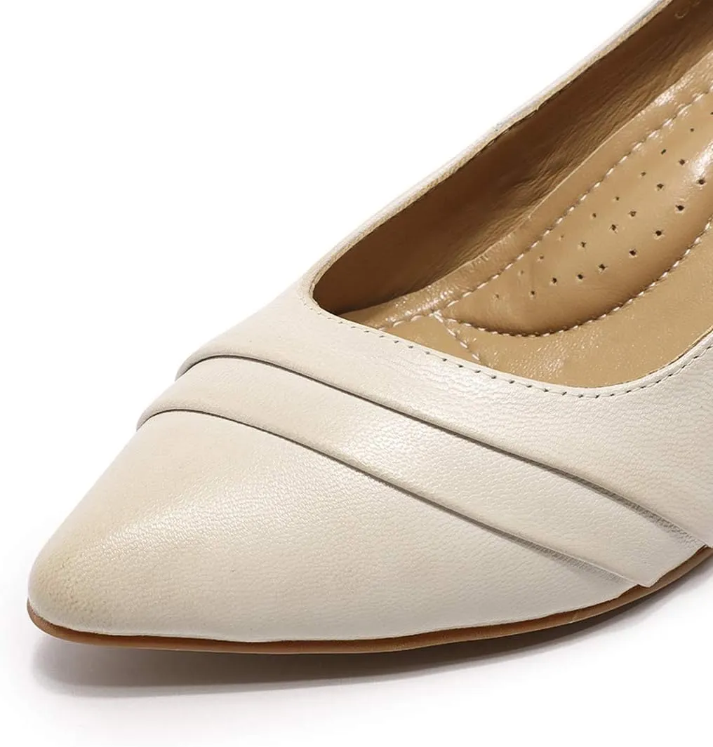 Mona flying Women's Leather Pump Med Heel Pointed Toe Office Dress Shoes for Ladies