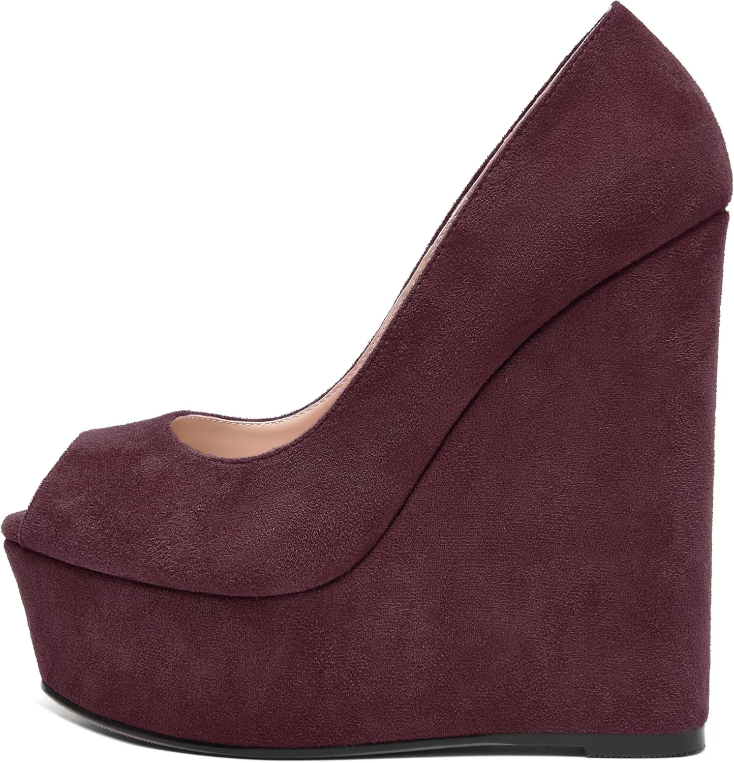 MOVINSTEPS Womens Fashion Peep Toe Suede Night Club Slip On Platform Wedge High Heel Pumps Shoes 6 Inch