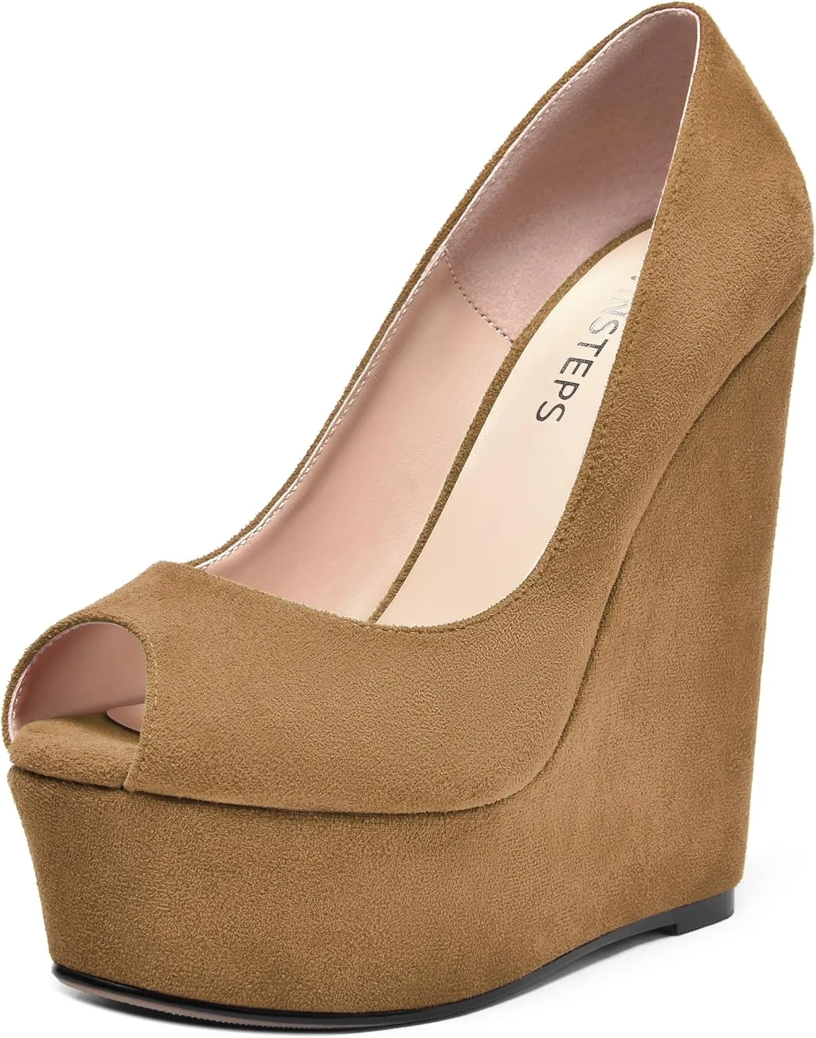 MOVINSTEPS Womens Fashion Peep Toe Suede Night Club Slip On Platform Wedge High Heel Pumps Shoes 6 Inch